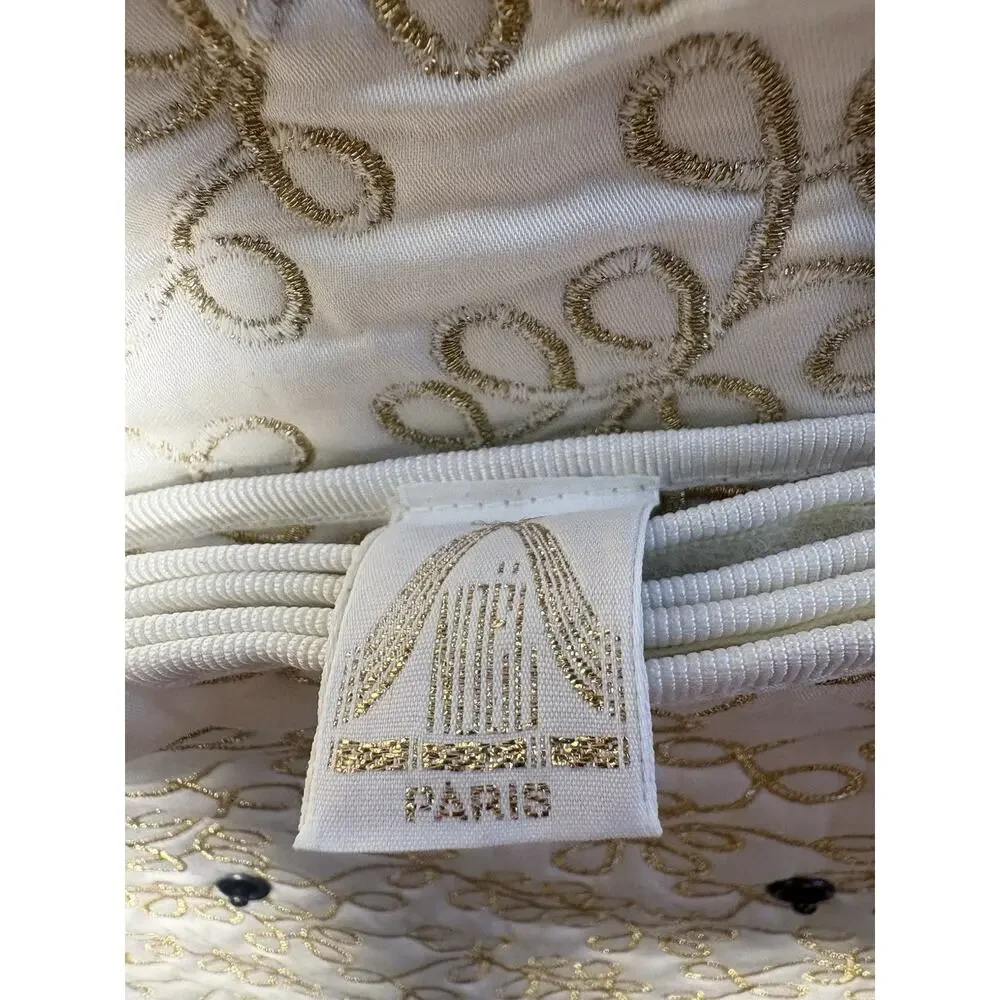 Vintage Silk Maison Noël Paris Quilted Gold Embroidered Cosmetic Travel Case